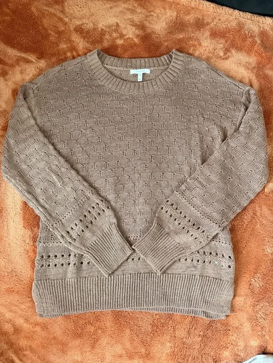 Maurices Taupe Pointelle Crewneck Sweater - Picture 1 of 3